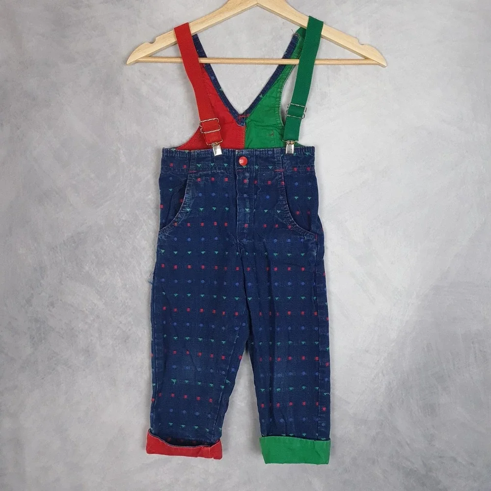 Vintage OshKosh B'gosh Overalls Toddler 3T Vestbak Colorblock Geometric 80s